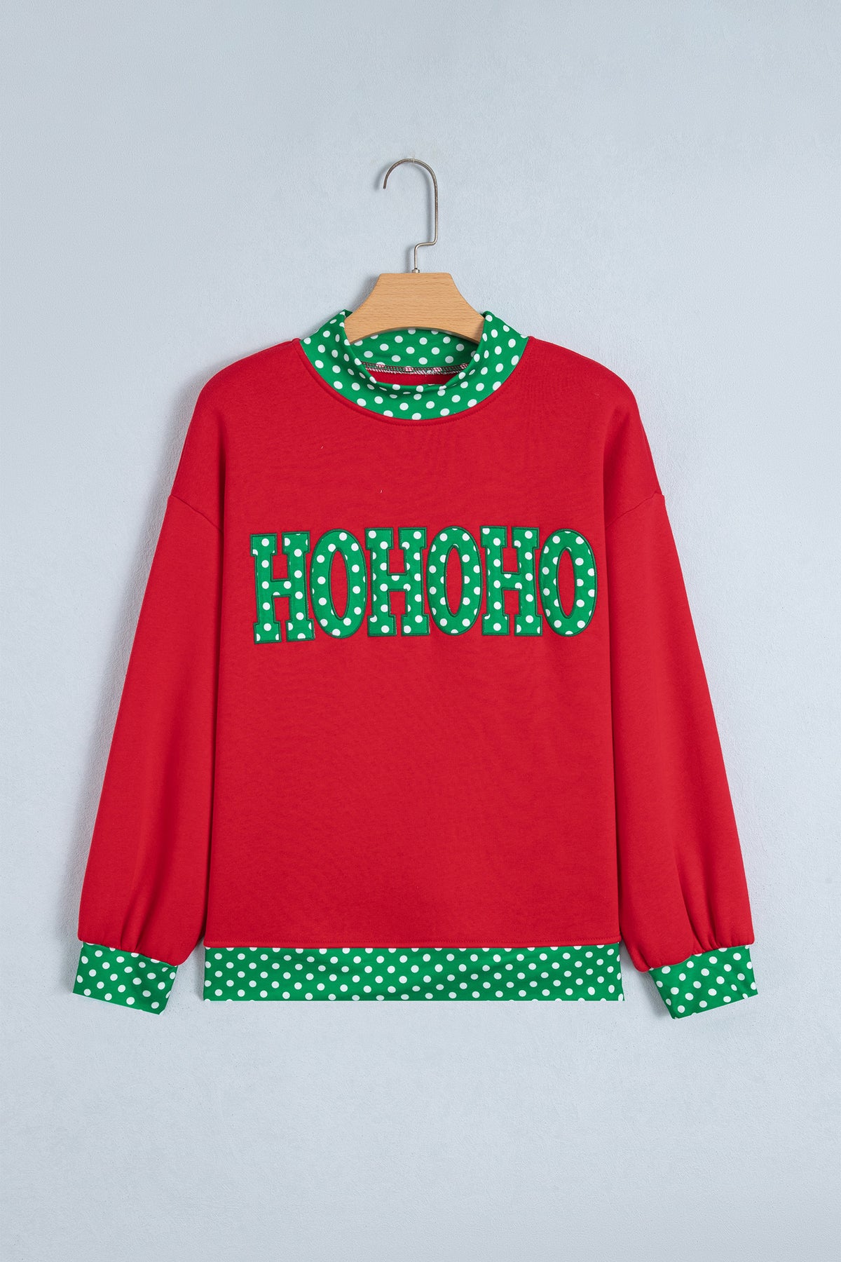 Sail Blue Polka Dot Letter Print Contrast Trim Mock Neck Sweatshirt