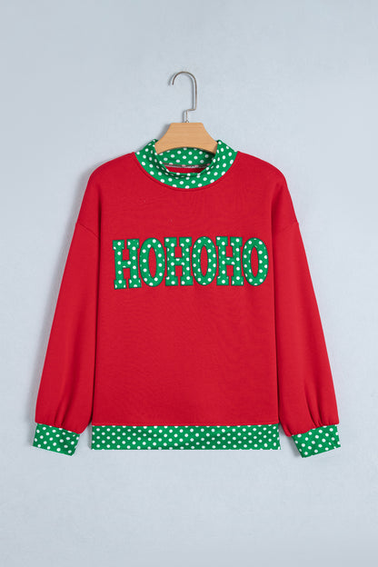 Sail Blue Polka Dot Letter Print Contrast Trim Mock Neck Sweatshirt