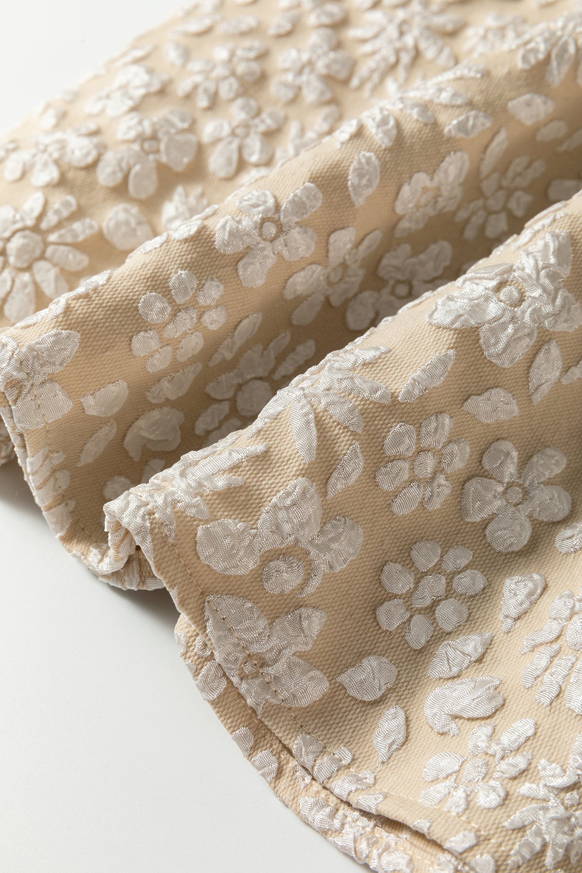 Apricot V Neck Floral Textured Long Sleeve Casual Blouse