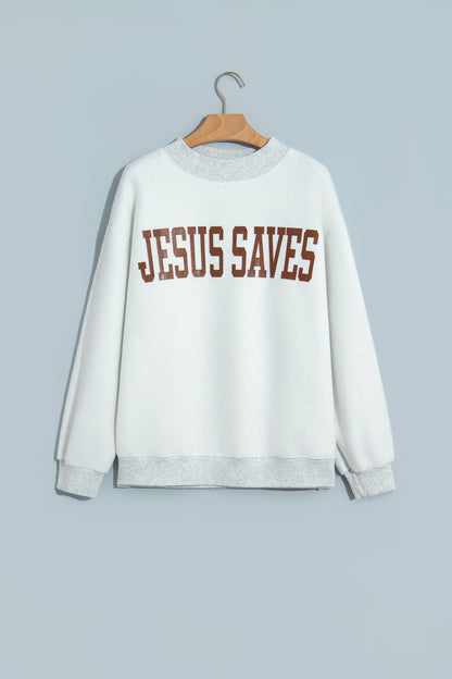 Light Grey Reversible Christian Faith Print Mock Neck Pullover Sweatshirt