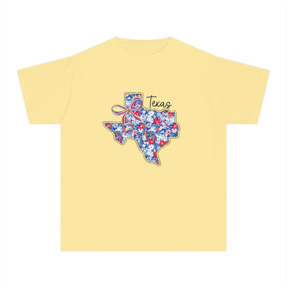 Texas Floral State T-Shirt — Red, White & Blue Patriotic Graphic Tee