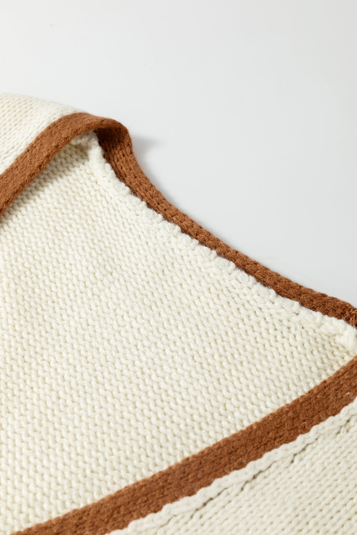 Chestnut Contrast Trim V-Neck Tie Front Loose Sweater Cardigan