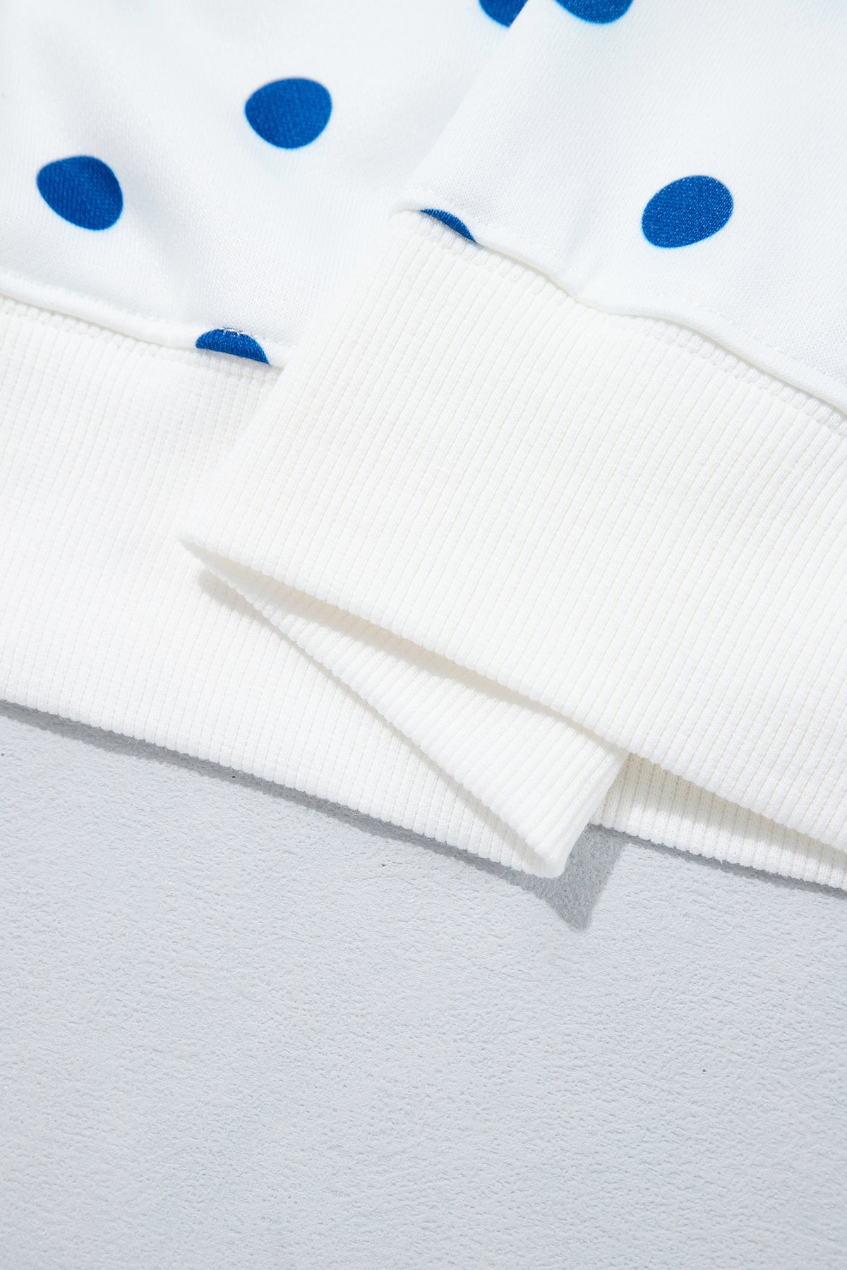 Blue Polka Dot Colorblock Half Zip Puff Sleeve Pullover Sweatshirt