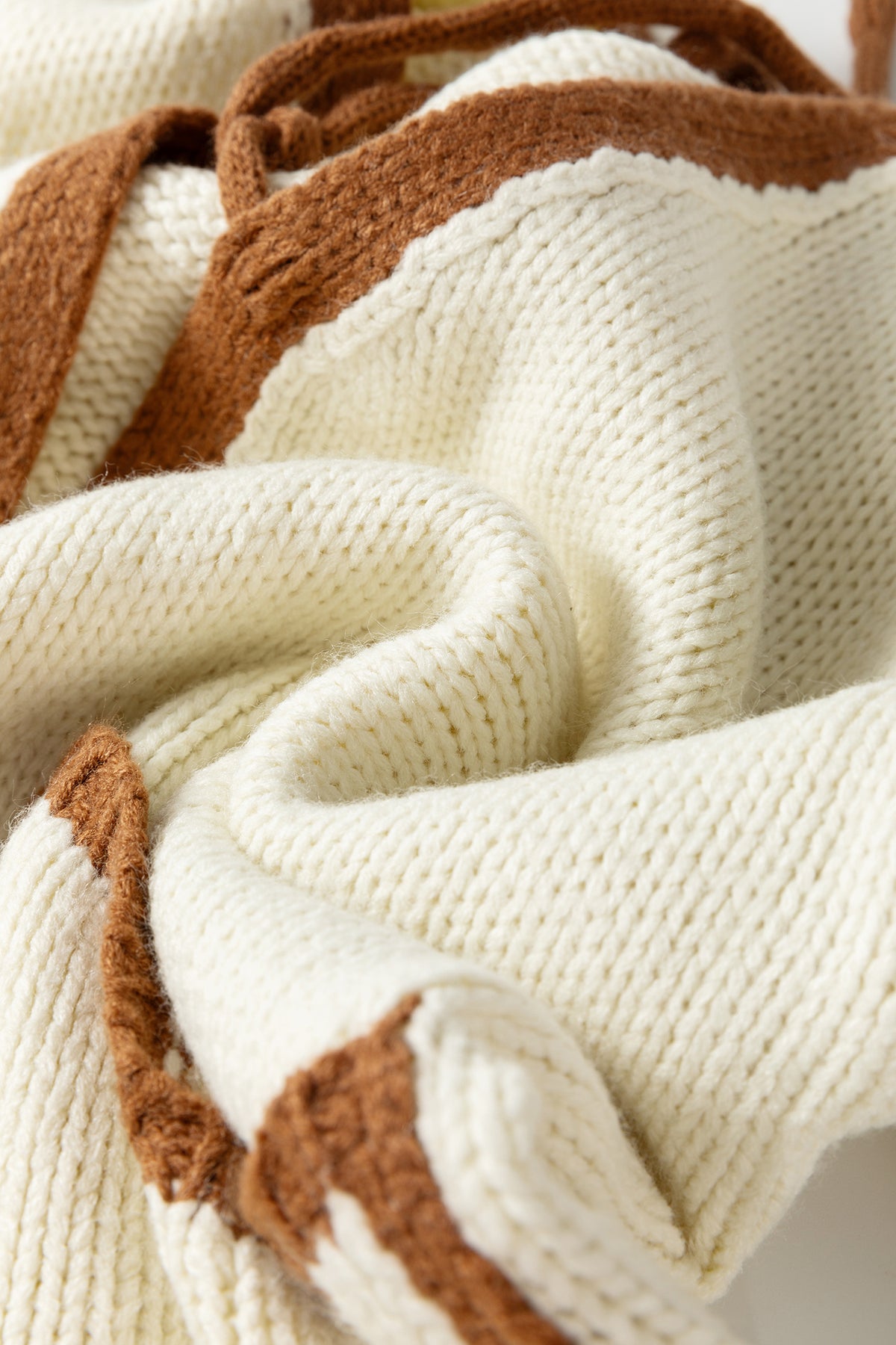 Chestnut Contrast Trim V-Neck Tie Front Loose Sweater Cardigan