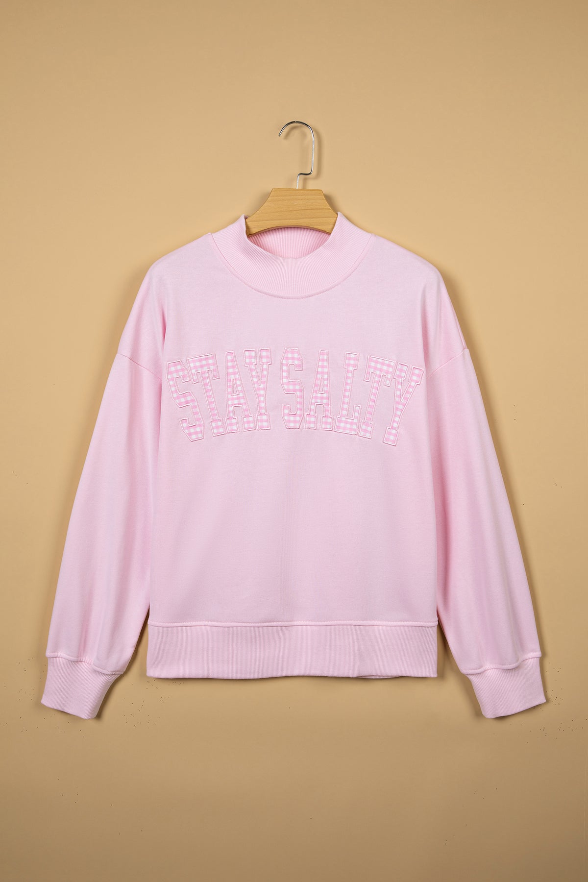 Chestnu COZY Embroidered Long Sleeve Stand Neck Shift Pullover Sweatshirt