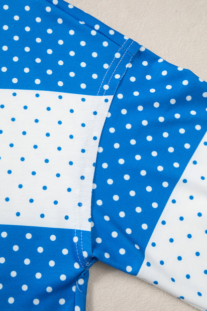 Brown Polka Dot Patchwork Colorblock Long Sleeve Top