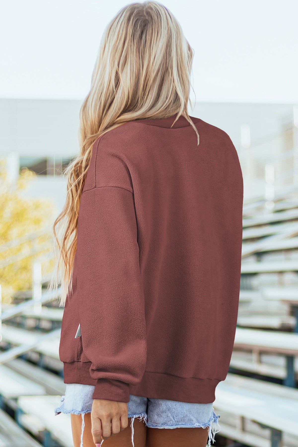 Black Oversize Drop Shoulder Reversible Mock Neck Sweatshirt