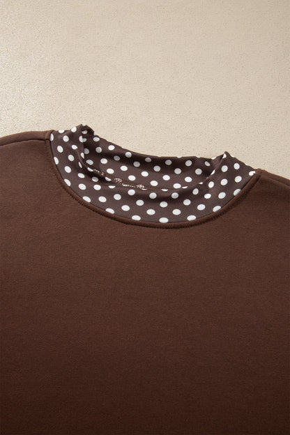 Orange Colorblock Polka Dot Contrast Trim Oversized Sweatshirt