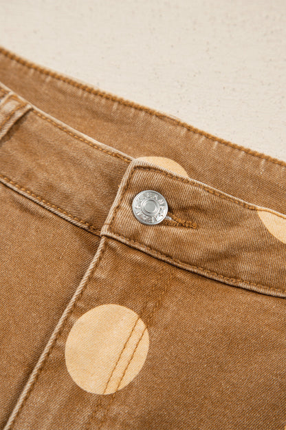 Sky Blue Polka Dot Ankle-Length Metal Button Casual Jeans