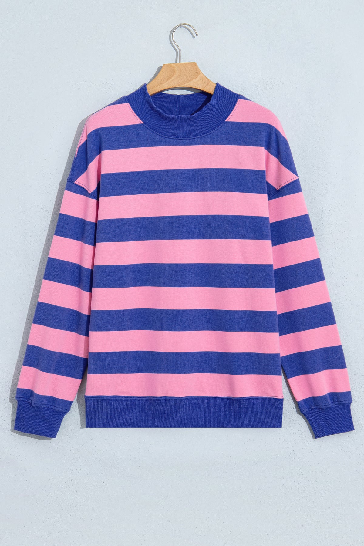 Blue Stripe Colorblock Mock Neck Relaxed Sweatshirt