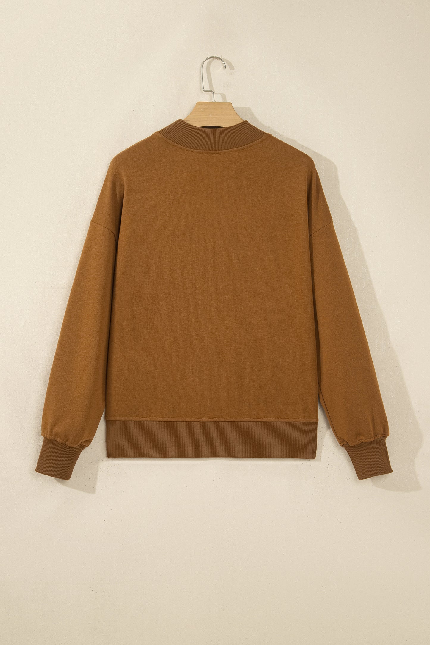 Chestnu COZY Embroidered Long Sleeve Stand Neck Shift Pullover Sweatshirt