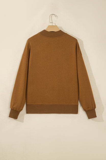 Chestnu COZY Embroidered Long Sleeve Stand Neck Shift Pullover Sweatshirt