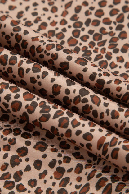 Khaki Leopard Print Drawstring Waist Patch Pockets Pants