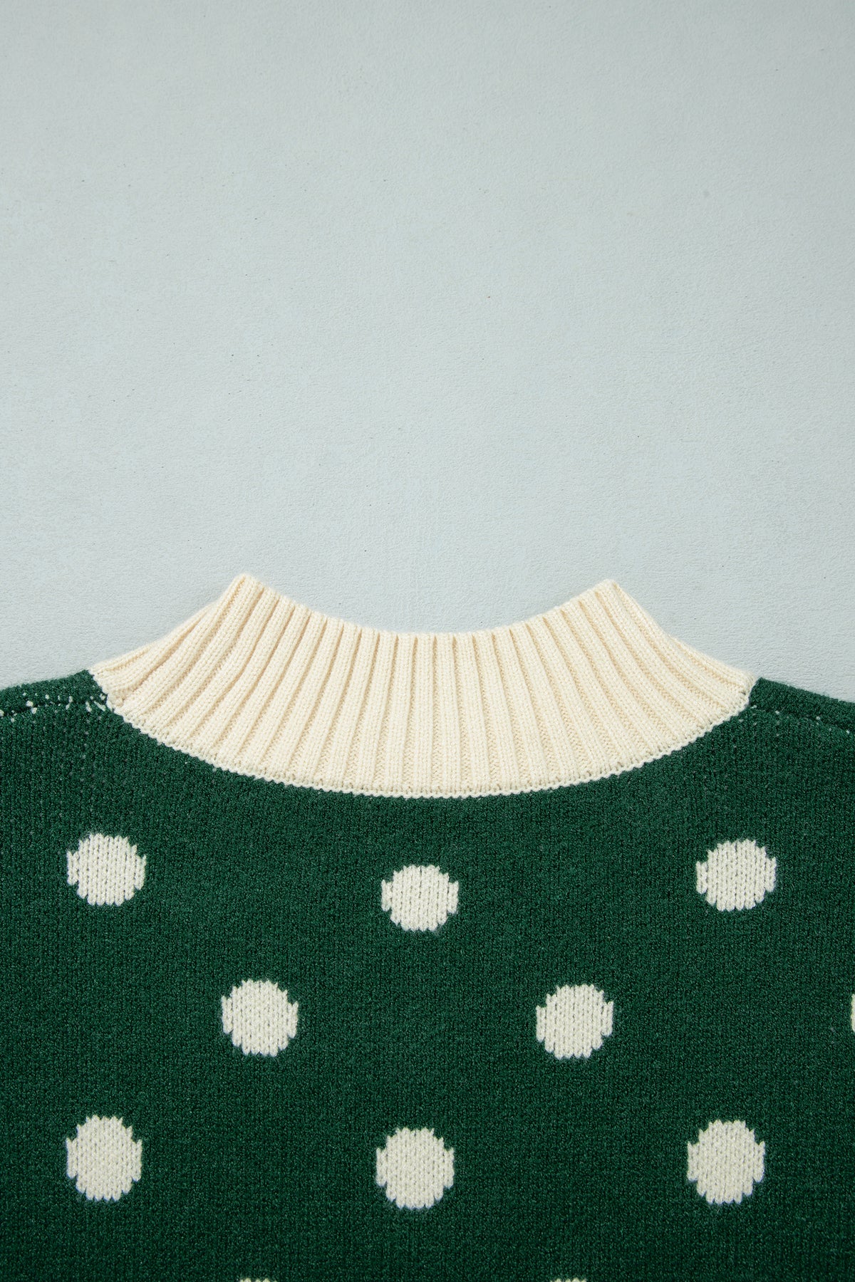 Red Polka Dot Pattern Ribbed Colorblock Trim Split Tunic Sweater