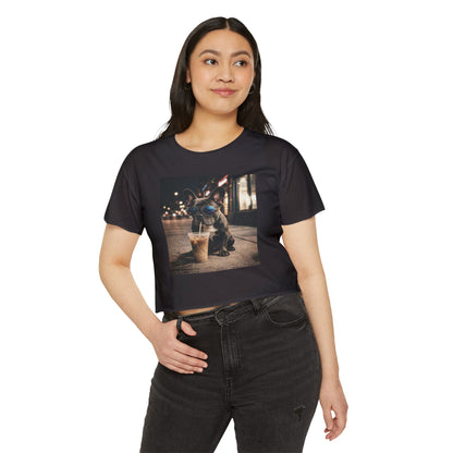 Crop Top — Cute French Bulldog Drinking Iced Coffee Graphic