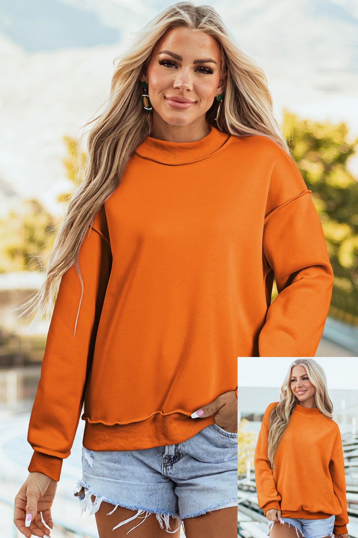 Black Oversize Drop Shoulder Reversible Mock Neck Sweatshirt