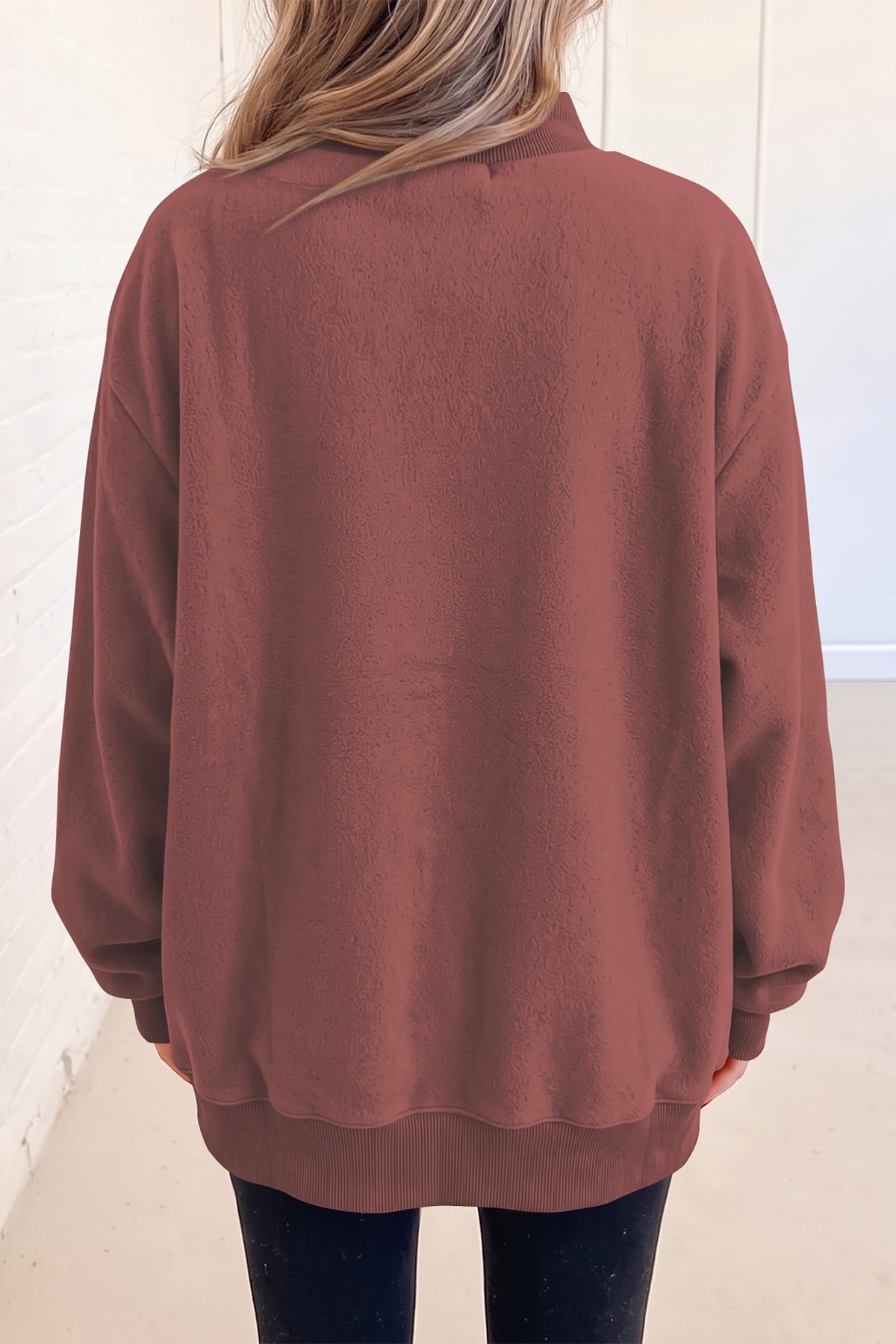 Black Oversize Drop Shoulder Reversible Mock Neck Sweatshirt