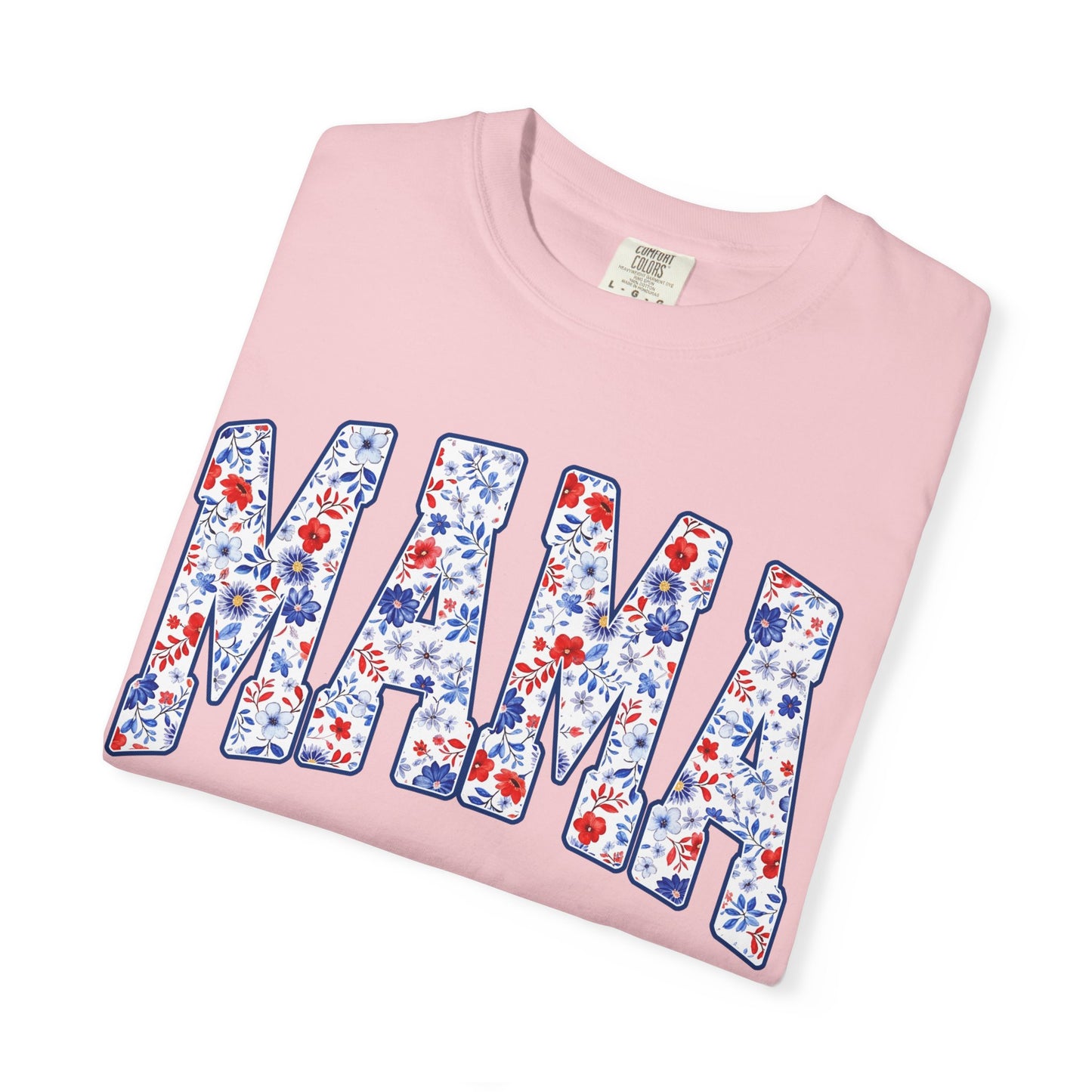 Mama in blue floral T-shirt