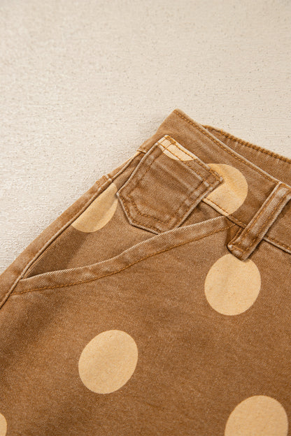Sky Blue Polka Dot Ankle-Length Metal Button Casual Jeans