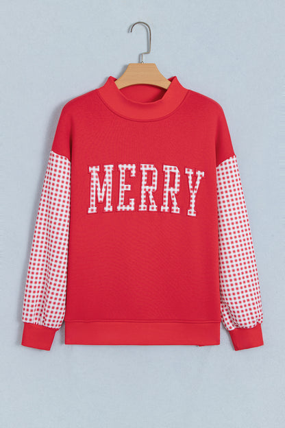 Fiery Red Gingham Plaid Oversized Pullover Sweatshirt