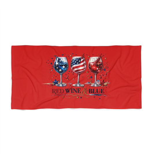 Red Wine & Blue Beach Towel — Patriotic American Flag Wine Glasses