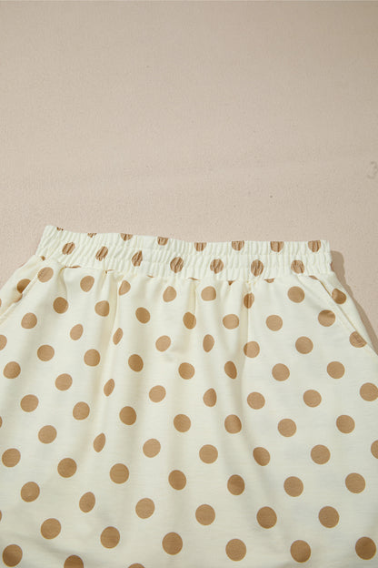 Orange Polka Dot Hooded Long Sleeve Top Casual Mini Skort Set