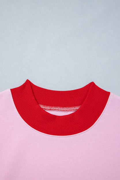 Grapefruit Orange Colorblock Trim Crewneck Long Sleeve Pullover Sweatshirt