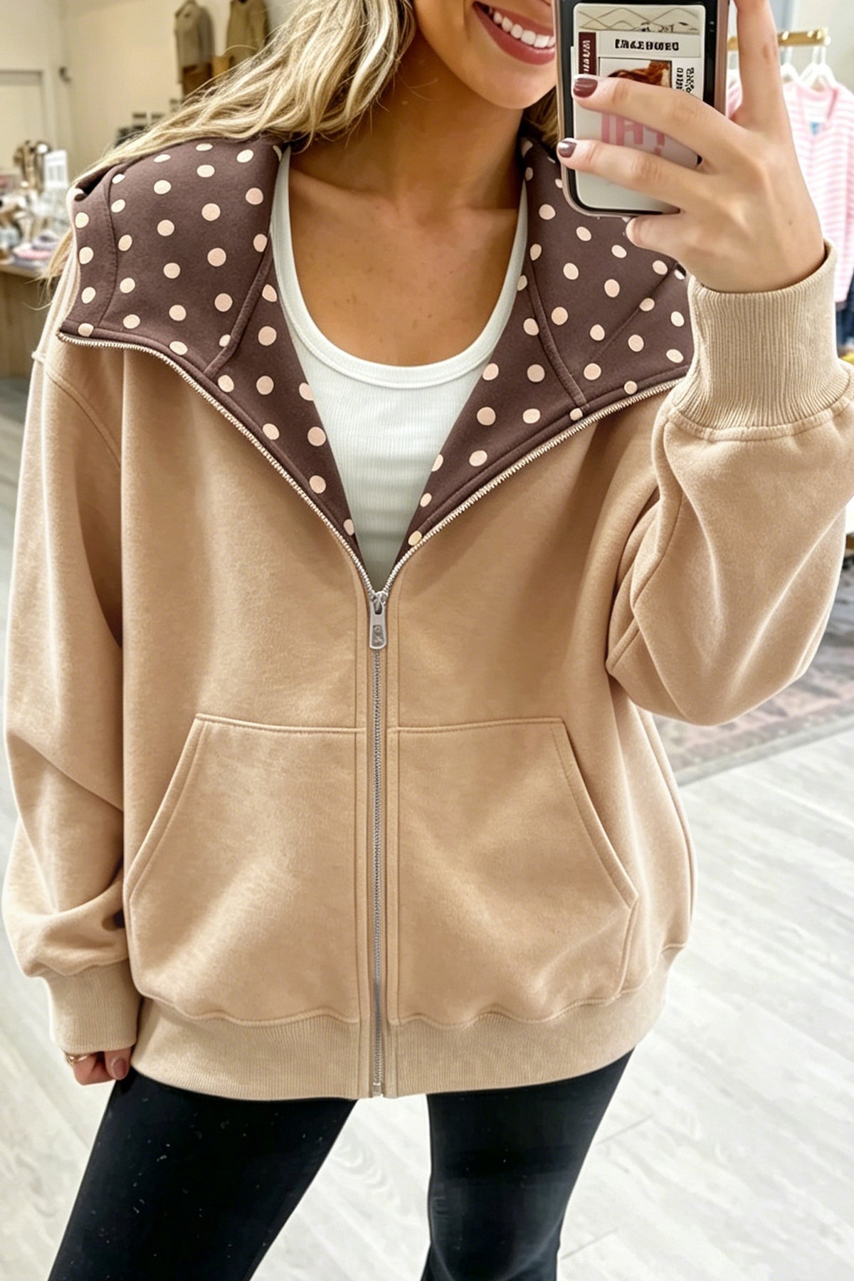 Beau Blue Polka Dot Hooded Zip-Up Sweatshirt