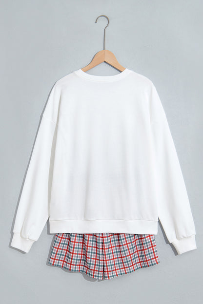 Multicolour Plaid MERRY Holiday Long Sleeve Top and Shorts Set