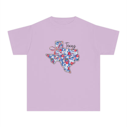 Texas Floral State T-Shirt — Red, White & Blue Patriotic Graphic Tee