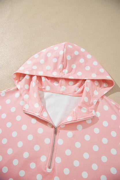 Orange Polka Dot Hooded Long Sleeve Top Casual Mini Skort Set