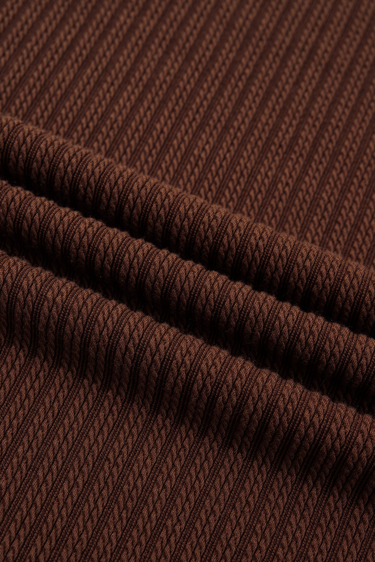 Dark Brown Textured Ribbed Knit Lettuce Trim 2pcs Lounge Set