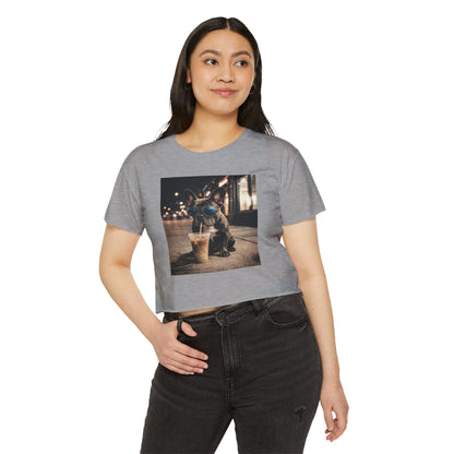Crop Top — Cute French Bulldog Drinking Iced Coffee Graphic