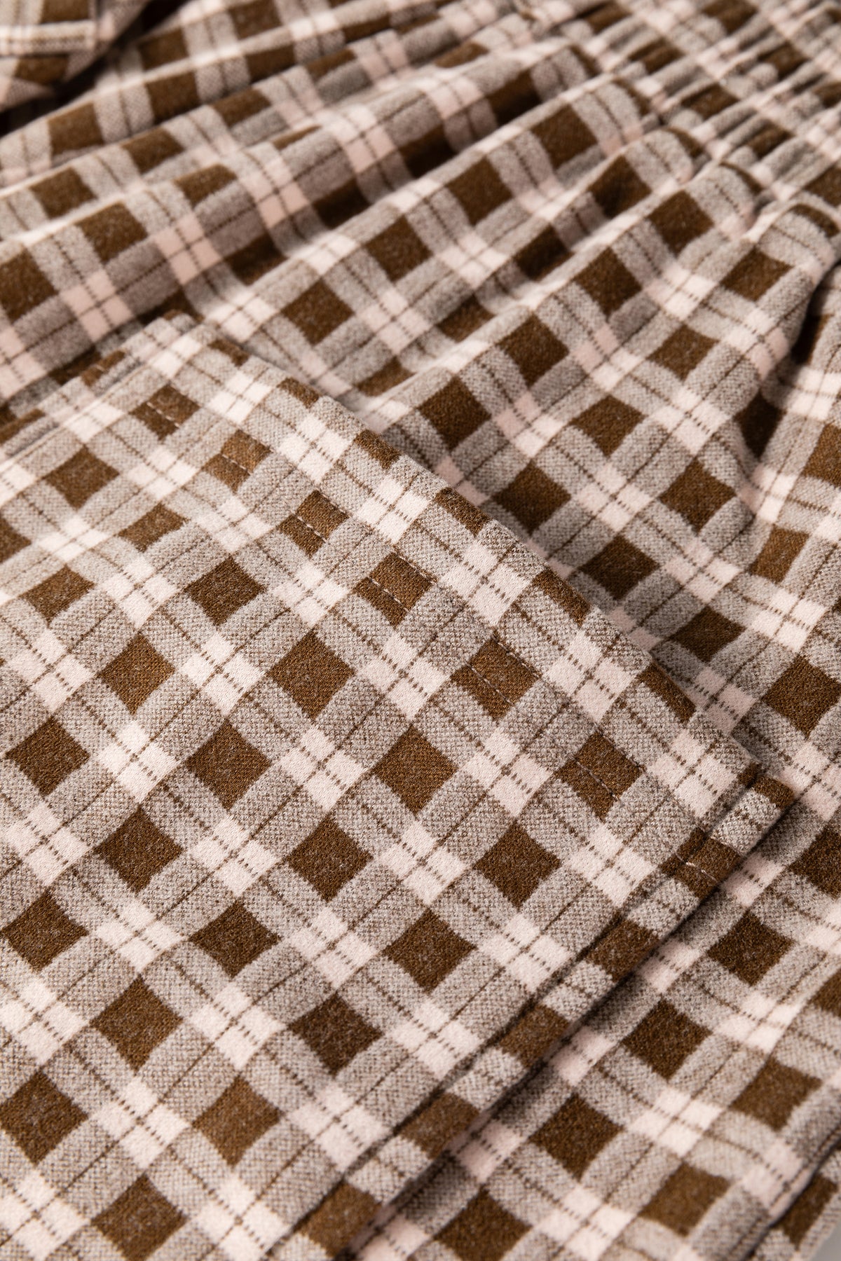 Brown Plaid Elastic Waist Patch Pocket Wide Leg Pants