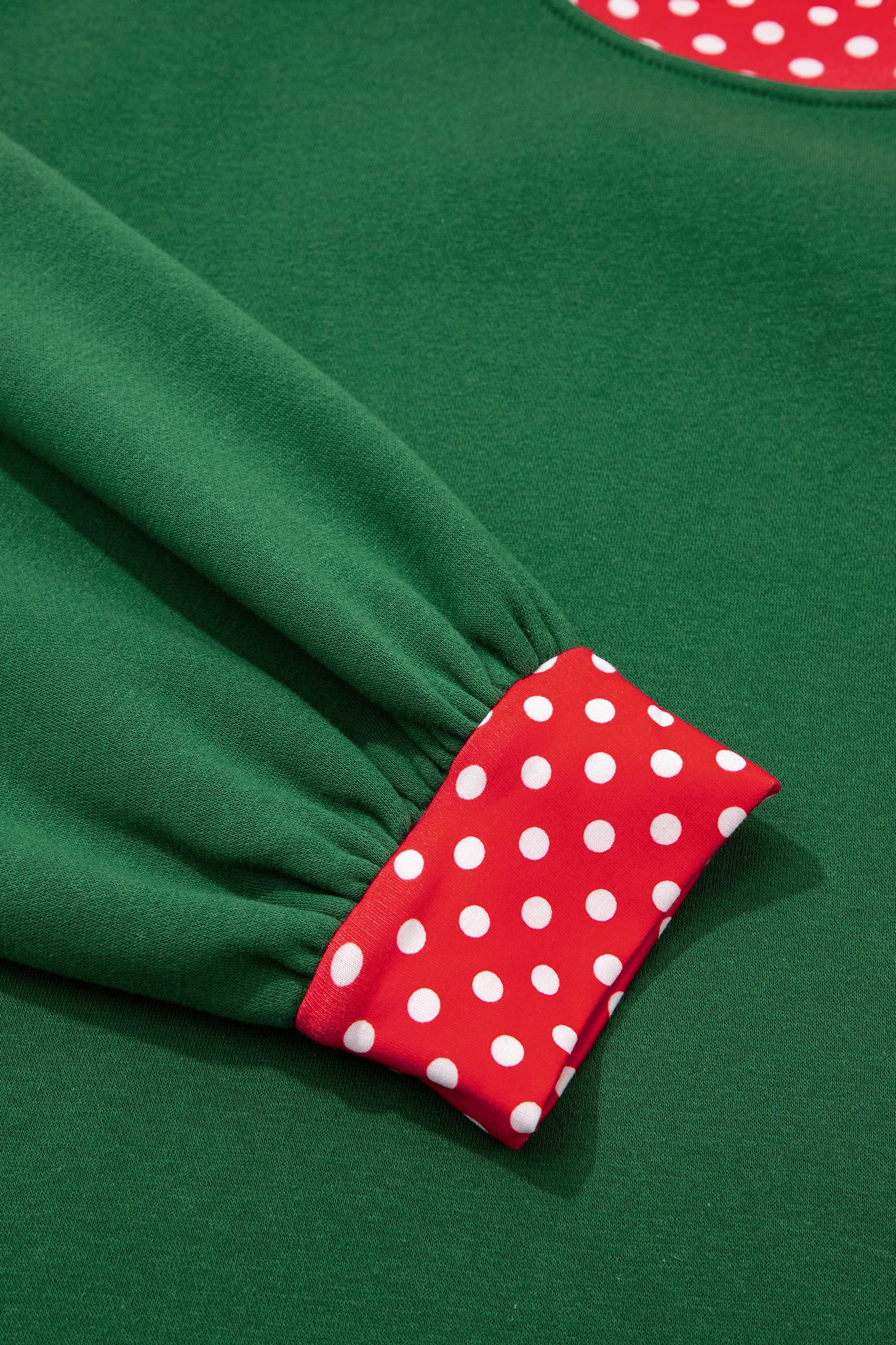 Dark Green Polka Dot Patchwork Round Neck Plus Size Sweatshirt