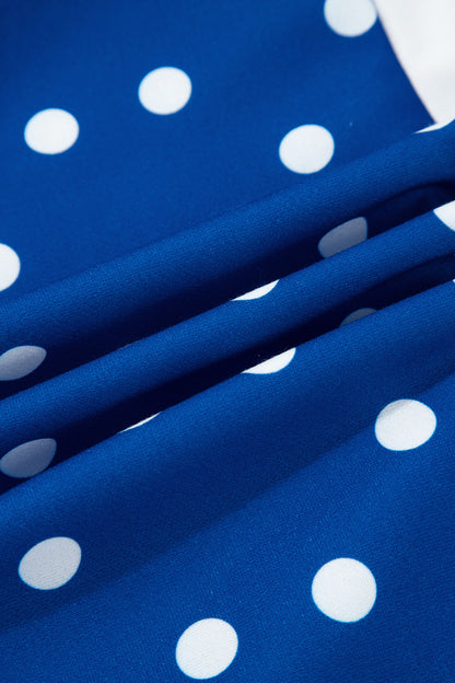 Blue Polka Dot Colorblock Half Zip Puff Sleeve Pullover Sweatshirt