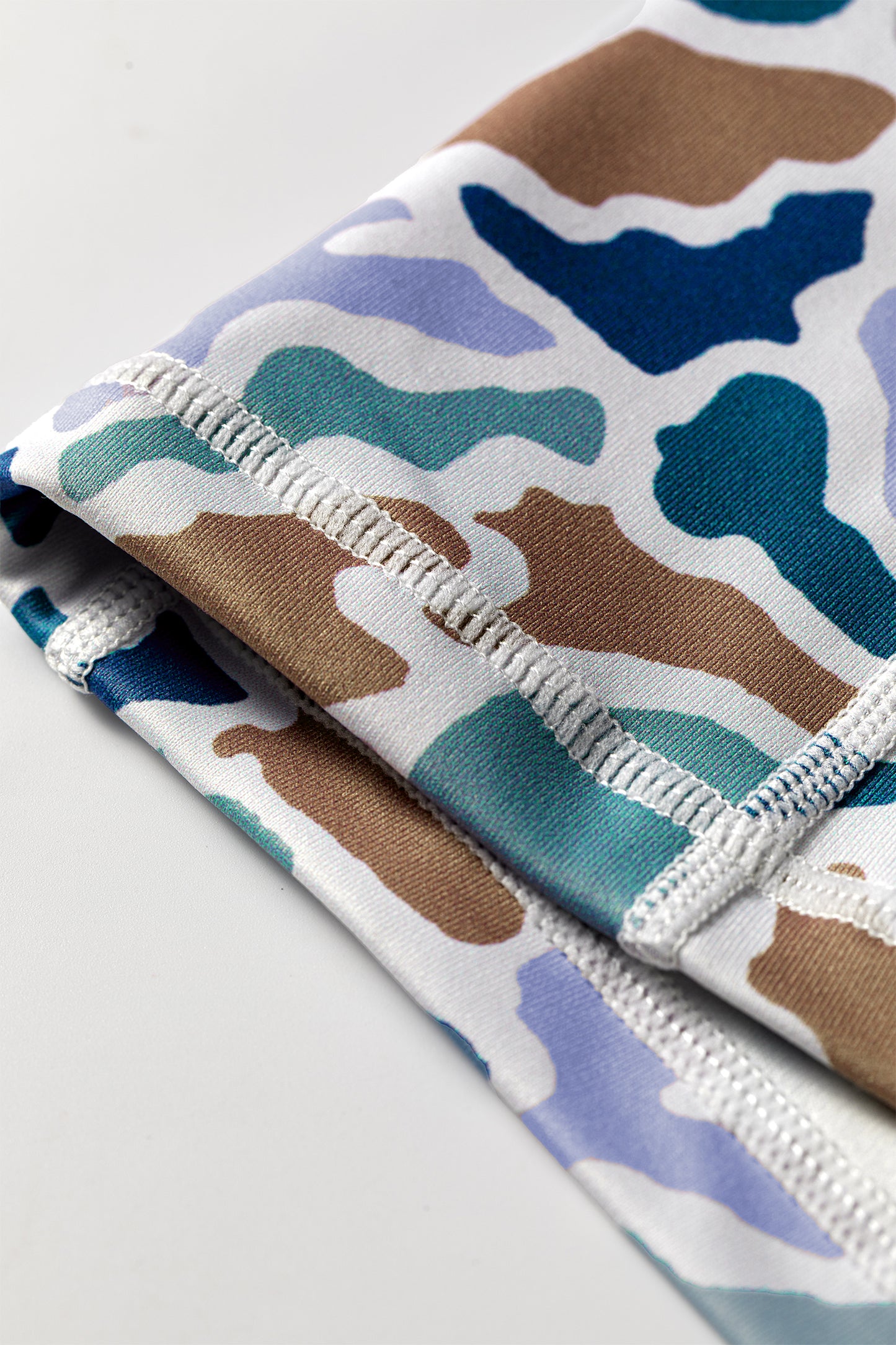 Sky Blue Abstract Camo Printed Seam Detail Biker Shorts