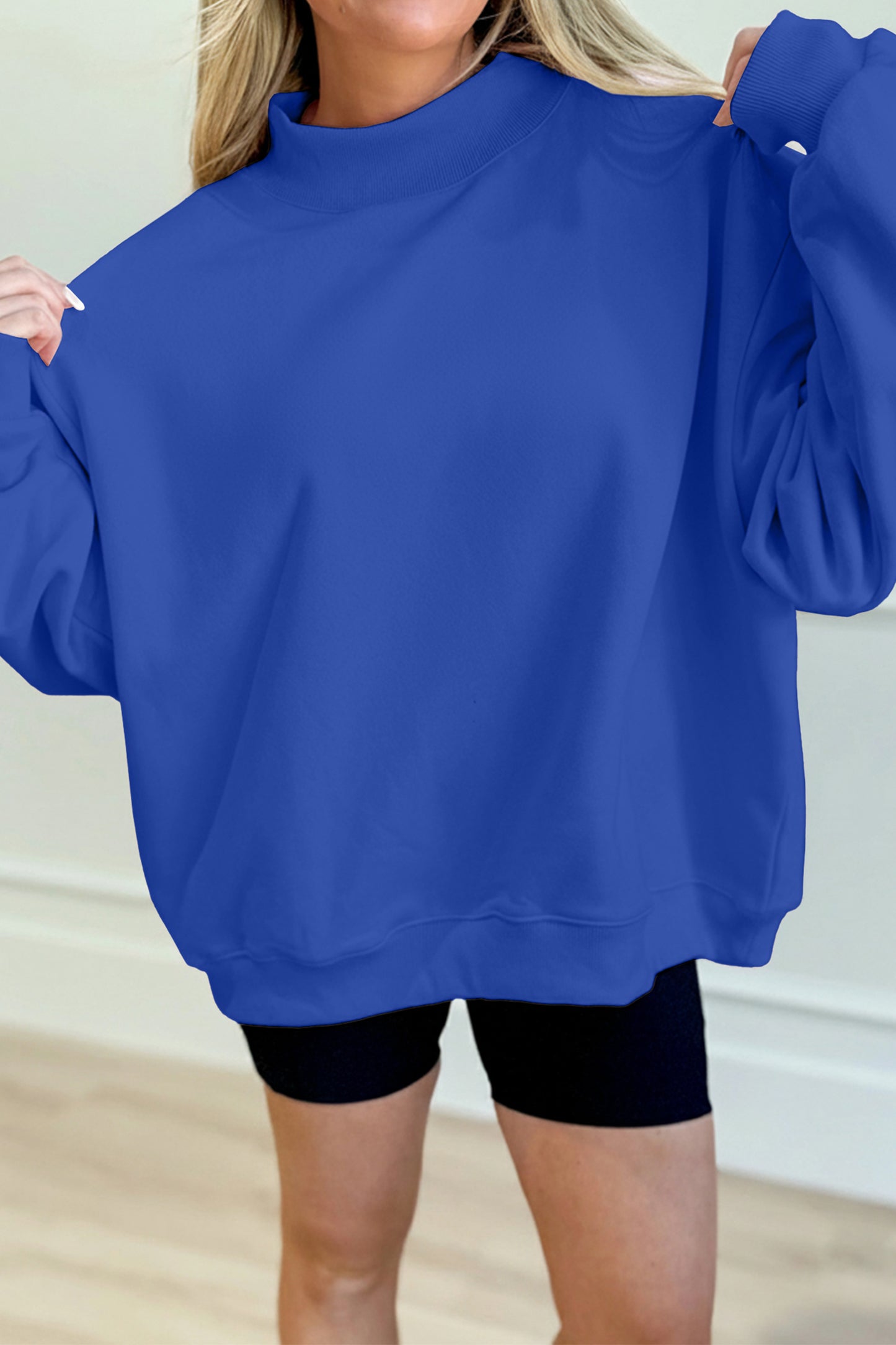 Black Solid Color Oversized Mock Neck Sweatshirt