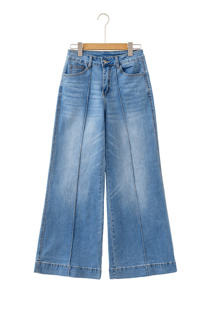 Dusk Blue Piping Seam Detail Flare Leg Pocket Jeans