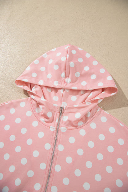 Orange Polka Dot Hooded Long Sleeve Top Casual Mini Skort Set
