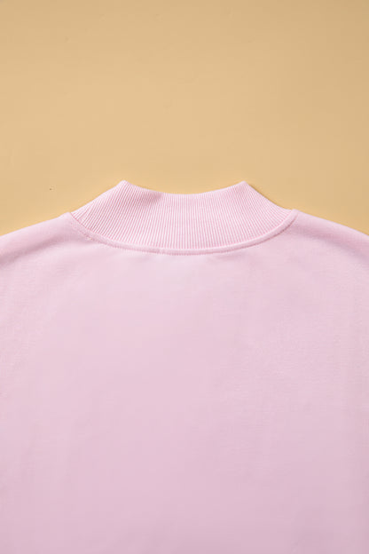 Chestnu COZY Embroidered Long Sleeve Stand Neck Shift Pullover Sweatshirt