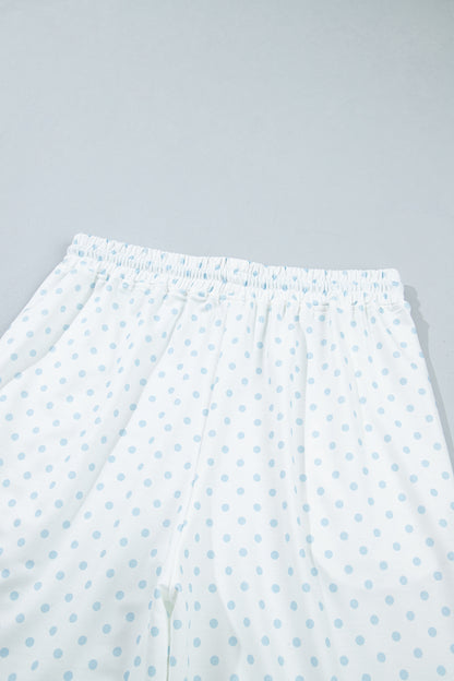 Khaki Polka Dot Patchwork Colorblock Long Sleeve Casual Two Piece Pants Set