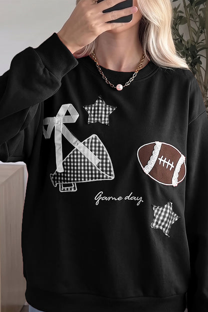 Racing Red Gingham Patch Embroidered Rugby Game Day Stars Sweatshirt