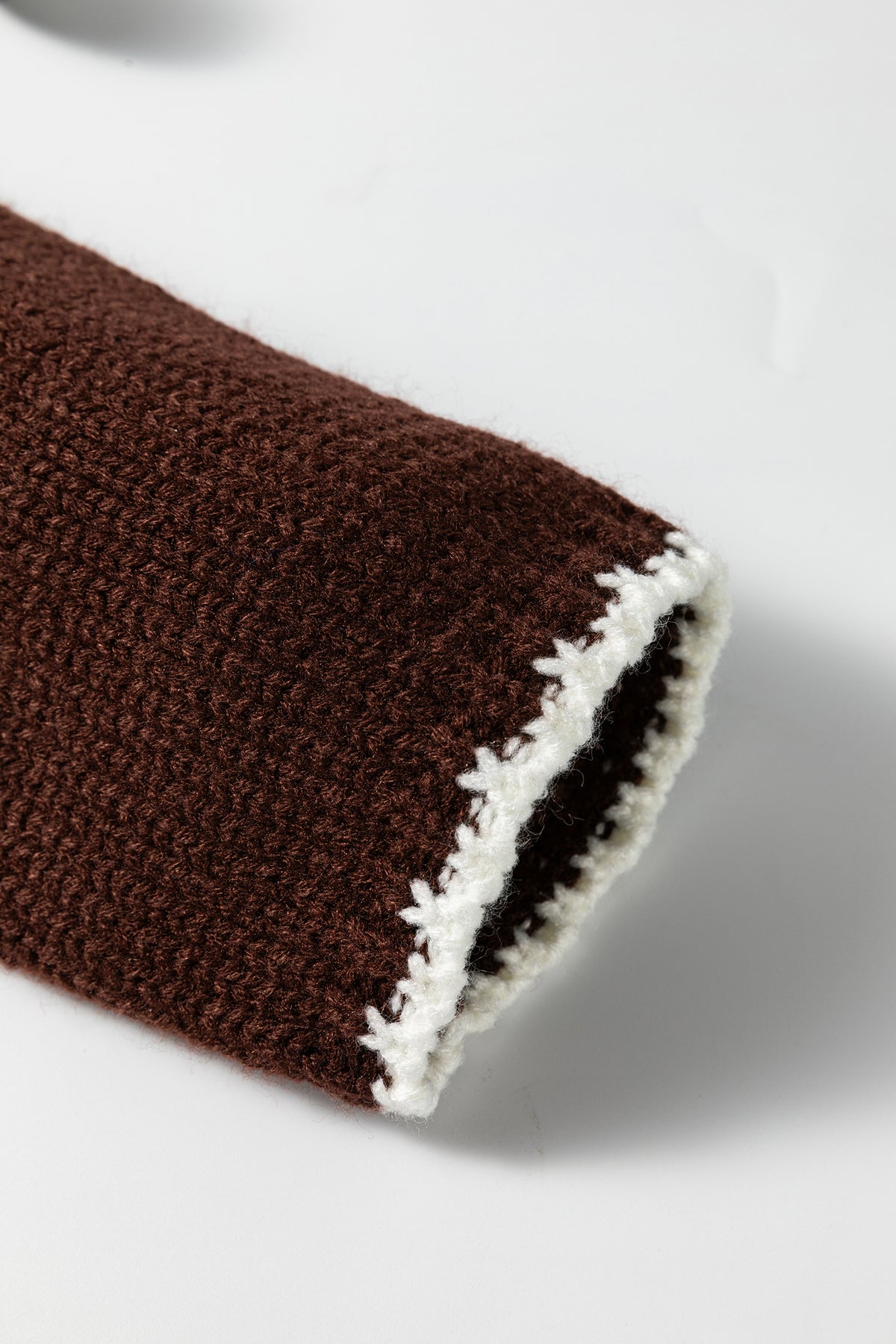 Dark Khaki Contrast Trim Mock Neck Drop Shoulder Relaxed Sweater