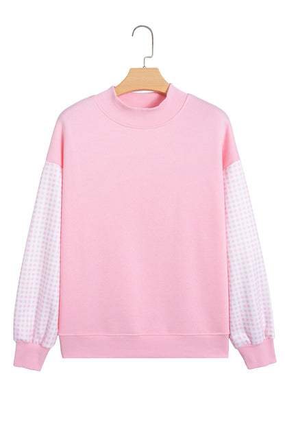 Evergreen Plaid Sleeve Colorblock Loose Tunic Sweatshirt
