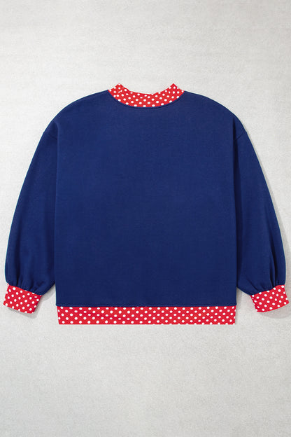 Dark Green Polka Dot Patchwork Round Neck Plus Size Sweatshirt