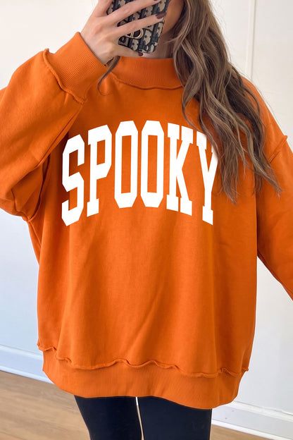 SPOOKY/ BOO Double Side Print Halloween Reversible Mock Neck Sweatshirt