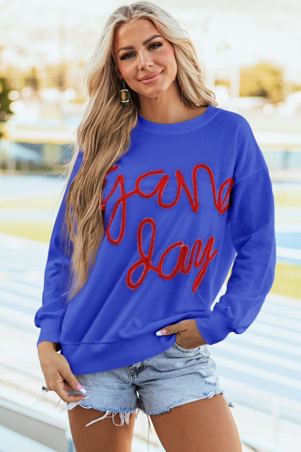 Black Tinsel Game Day Drop Shoulder Graphic Sweatshirt