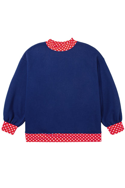 Dark Green Polka Dot Patchwork Round Neck Plus Size Sweatshirt