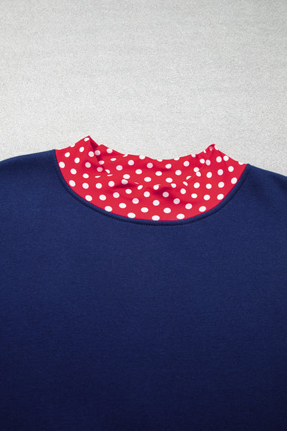 Dark Green Polka Dot Patchwork Round Neck Plus Size Sweatshirt